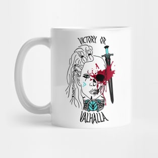 victory or valhalla - shieldmaiden black skull Mug